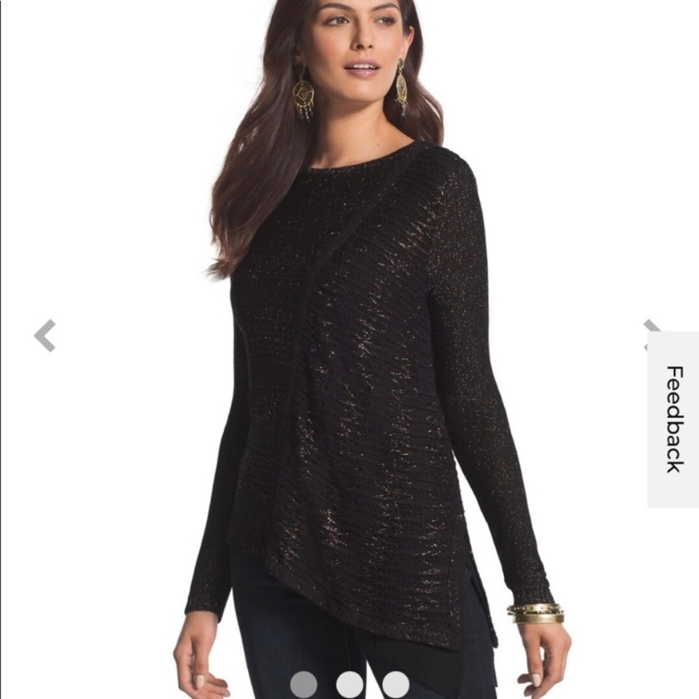 Chico's Metallic Asymmetrical Textured Knit Sweater Size Medium